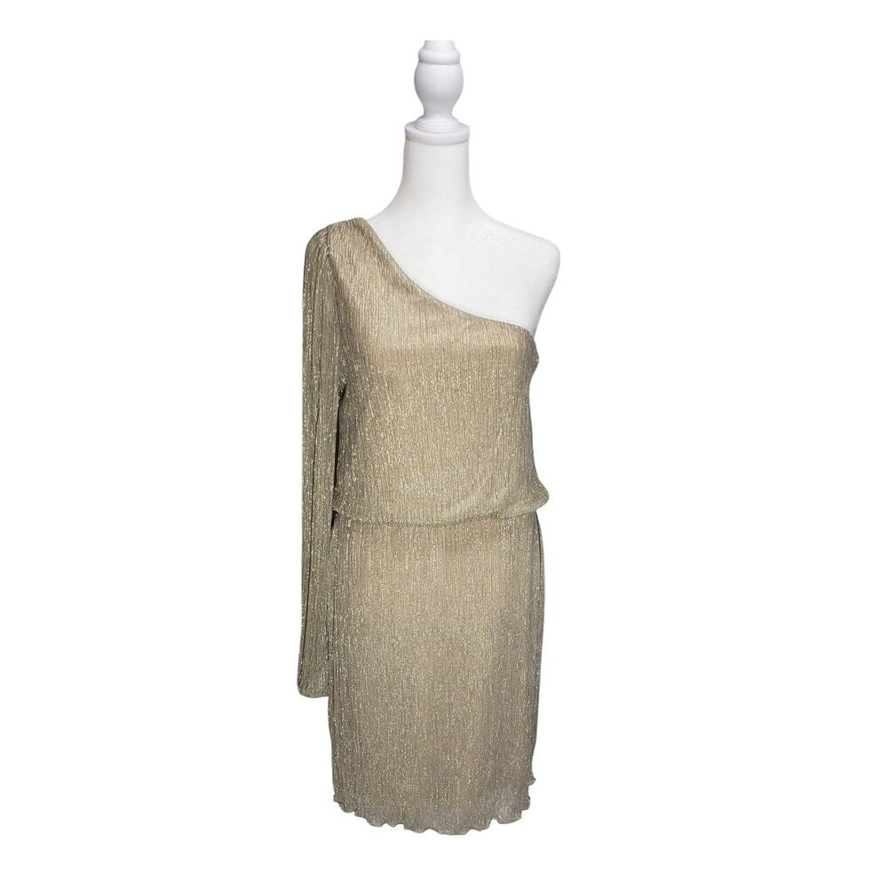 Bisou Bisou Gold Metallic One Shoulder Dress 12 Party Glam Clubwear Mini